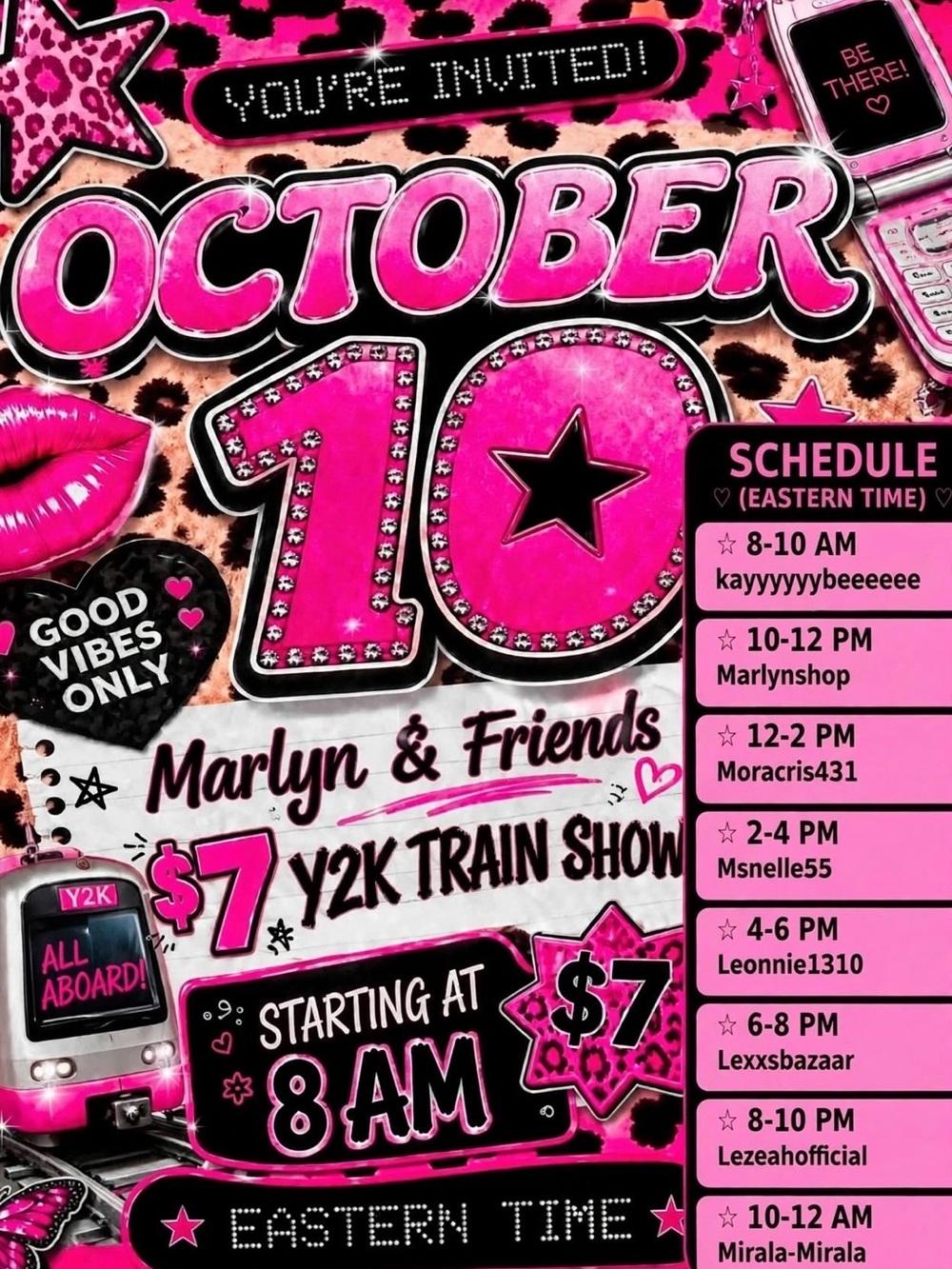 10/10 Y2K THROWBACK RETRO TRAIN SHOW! $7 Starts! Marlyn & Friends